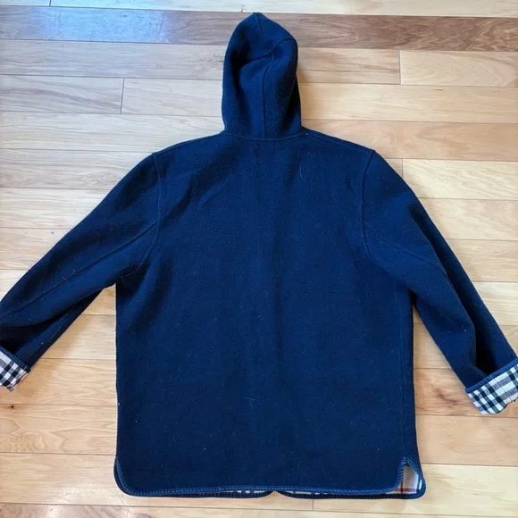 Vintage Burberry Car Coat Womens Sz 18 House Check Blue Hooded Wool Jacket - Picture 12 of 15